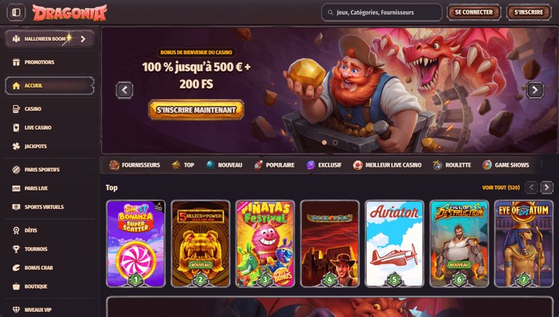 Trouvez le meilleur casino en ligne avec un bonus sans dépôt à Dragonia